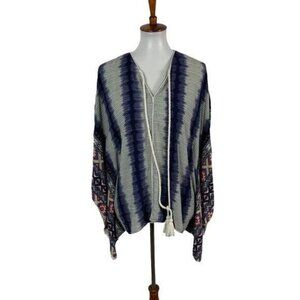 Boho Freeway M Tie Dye Fringe Kimono Cardigan Open Front Festival Cover Up